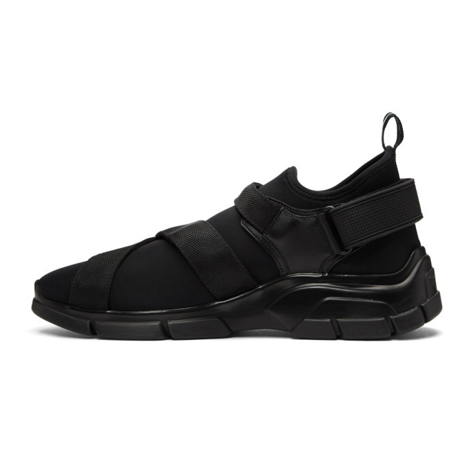 Prada Black Neoprene Buckled Wedge Sneakers Prada