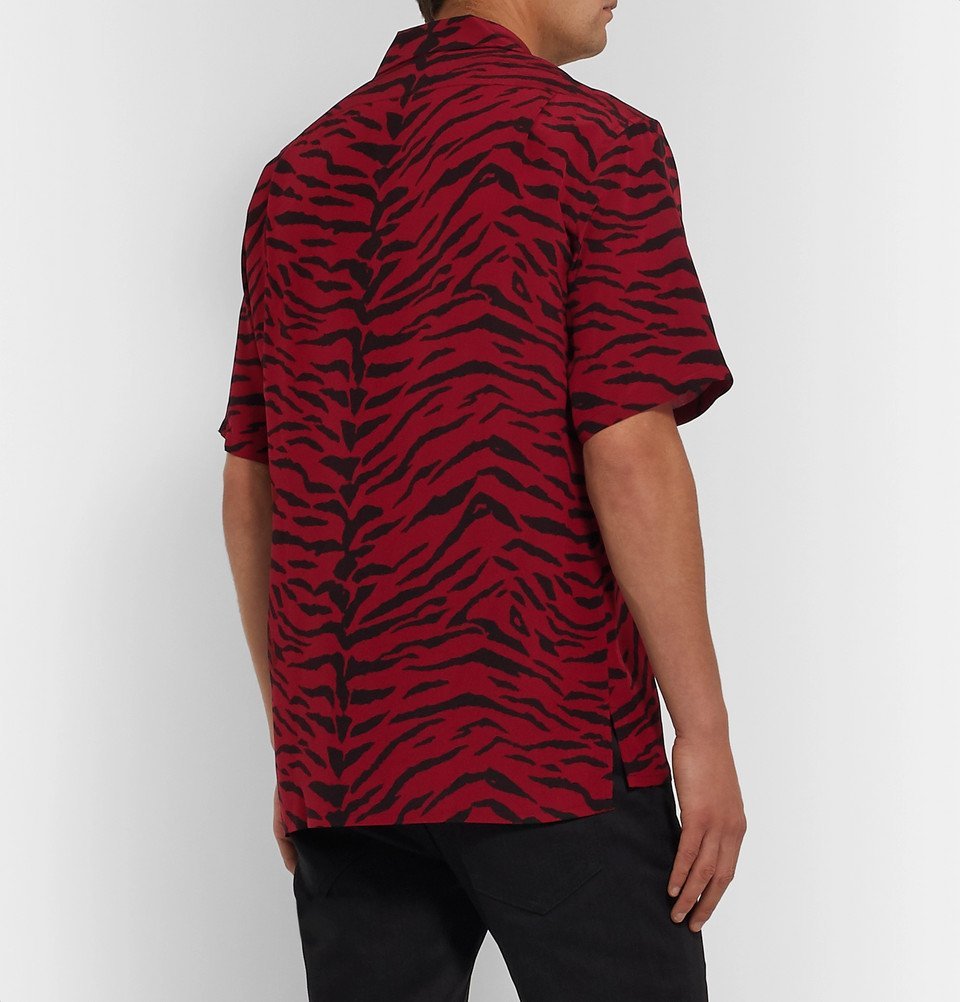 SAINT LAURENT - Camp-Collar Zebra-Print Silk Crepe de Chine Shirt 