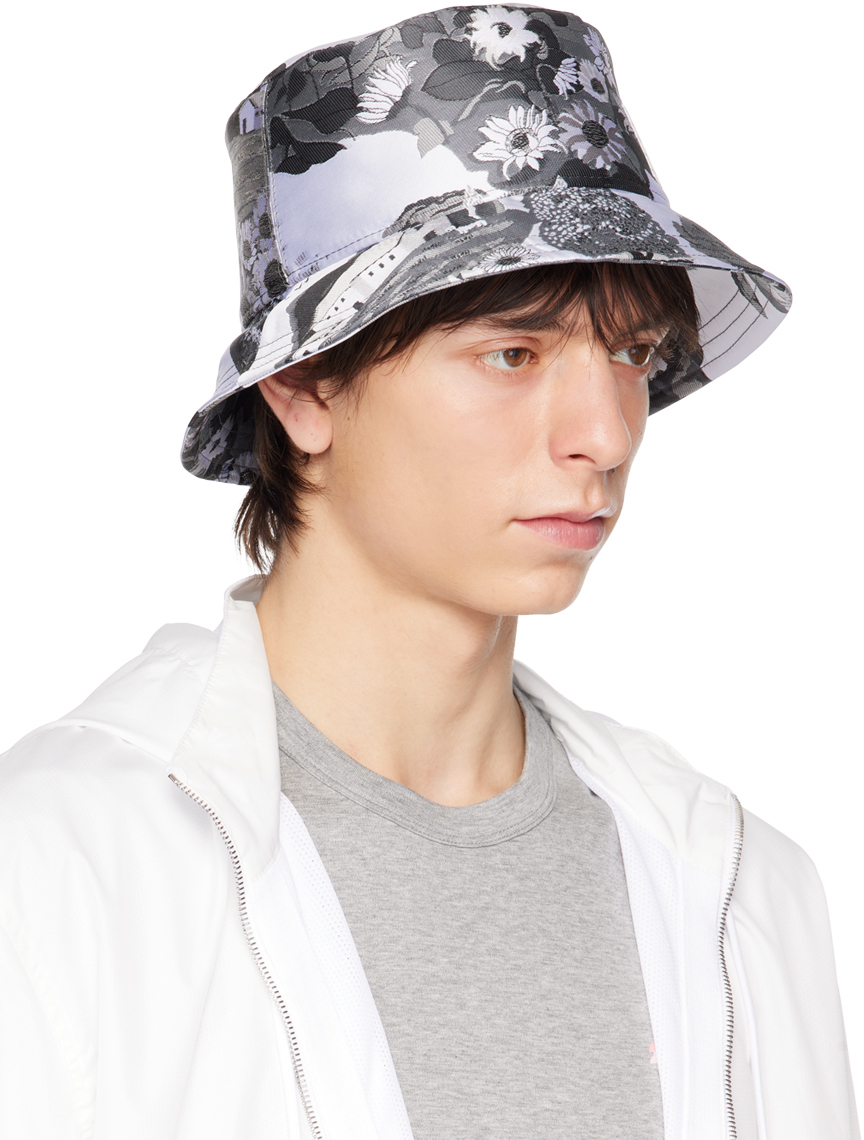 Thom Browne Gray Jacquard Bucket Hat Thom Browne