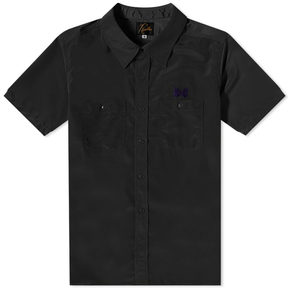 Needles Men's Short Sleeve Logo Work Shirt in Black Needles