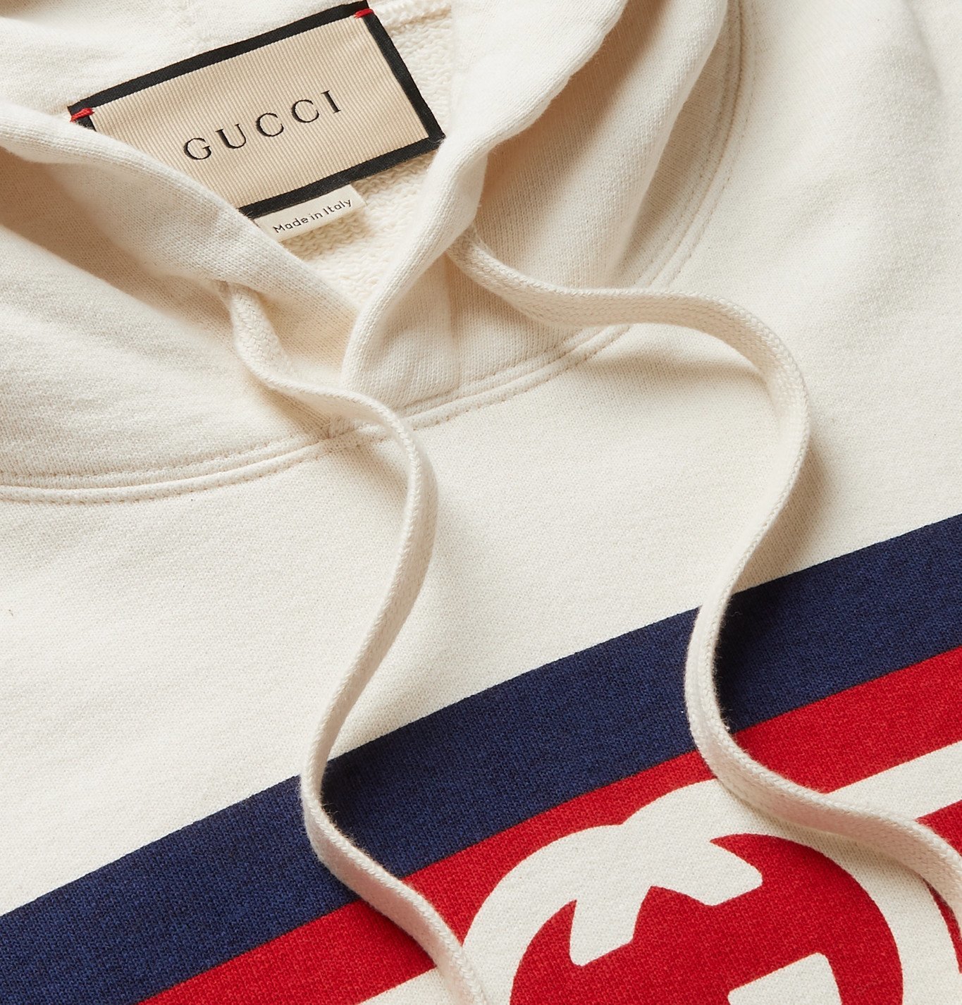 GUCCI - Logo-Print Cotton-Jersey Hoodie - Neutrals Gucci