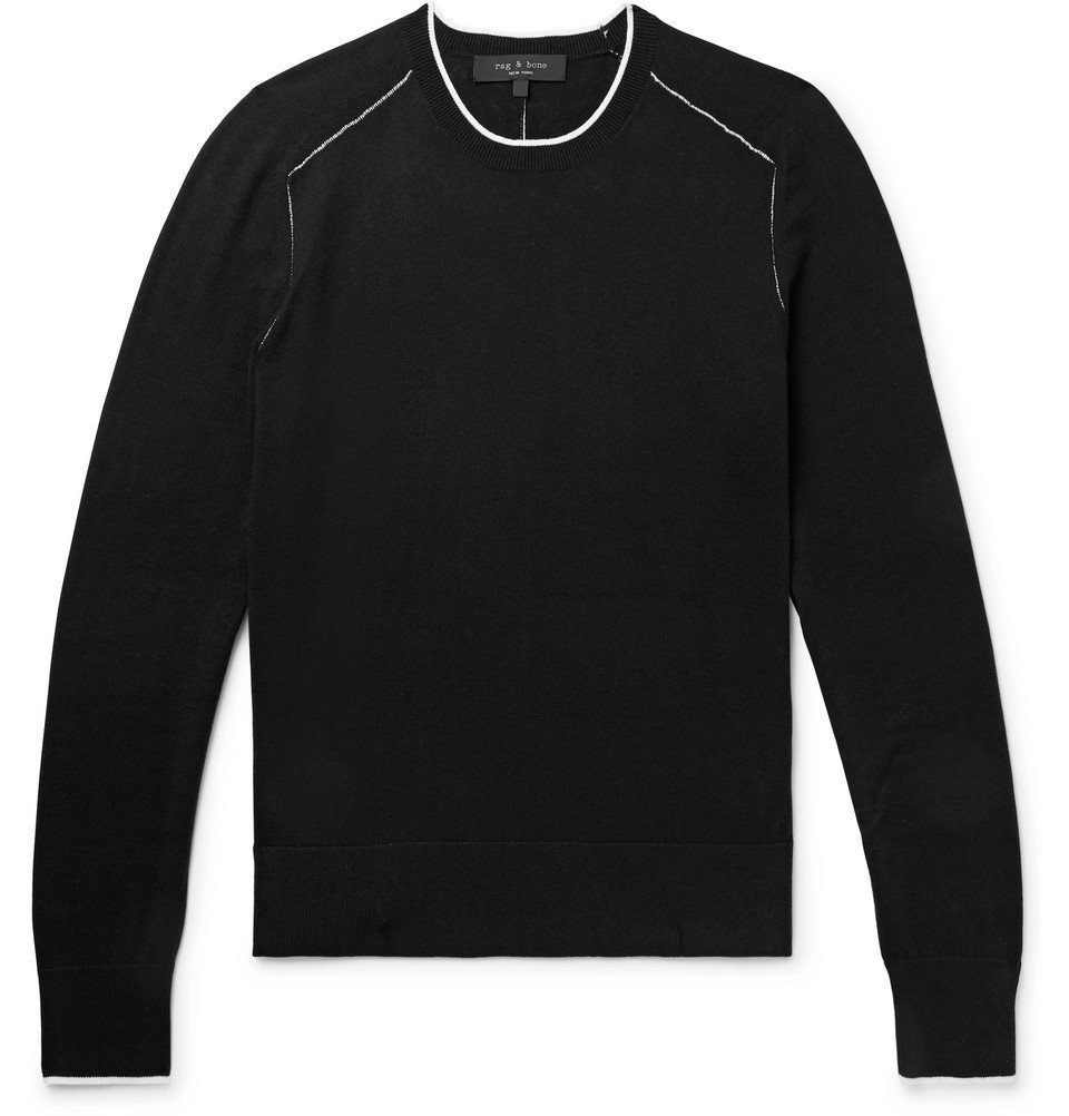 rag & bone SlimFit ContrastTipped Cotton, Silk and CashmereBlend Sweater Black Rag and Bone