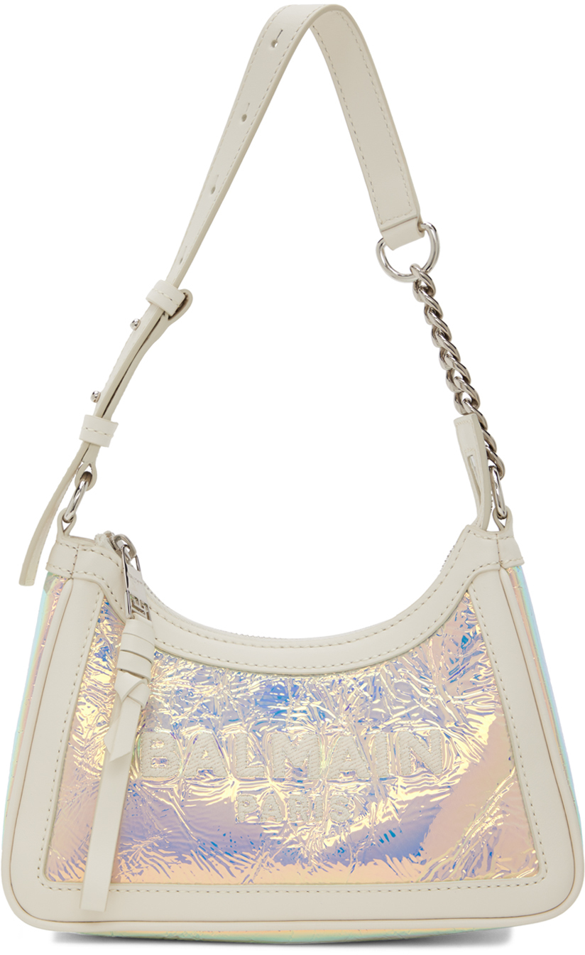 Balmain Silver & Off-White Iridescent B-Army Bag Balmain