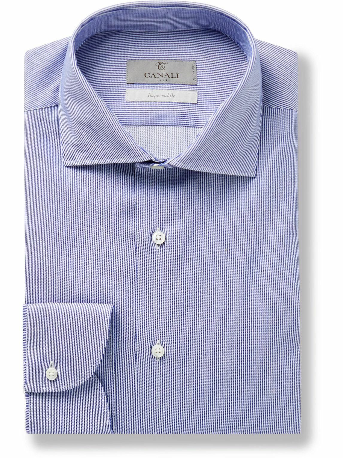 Canali - Cutaway-Collar Striped Impeccabile Cotton-Blend Shirt - Blue ...