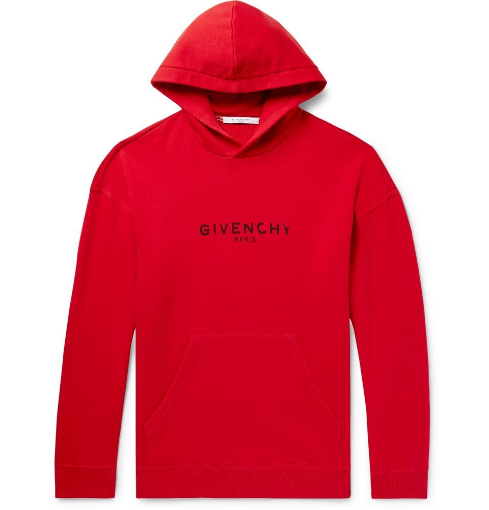 Givenchy - Distressed Logo-Print Loopback Cotton-Jersey Hoodie - Men - Red  Givenchy