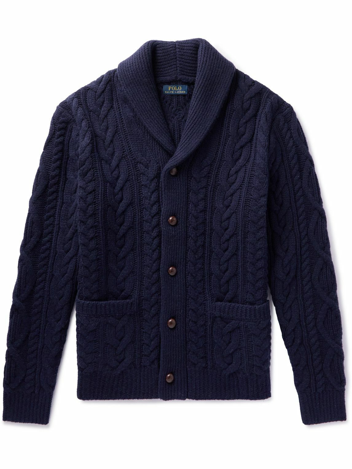 Photo: Polo Ralph Lauren - Shawl-Collar Cable-Knit Wool and Cashmere-Blend Cardigan - Blue