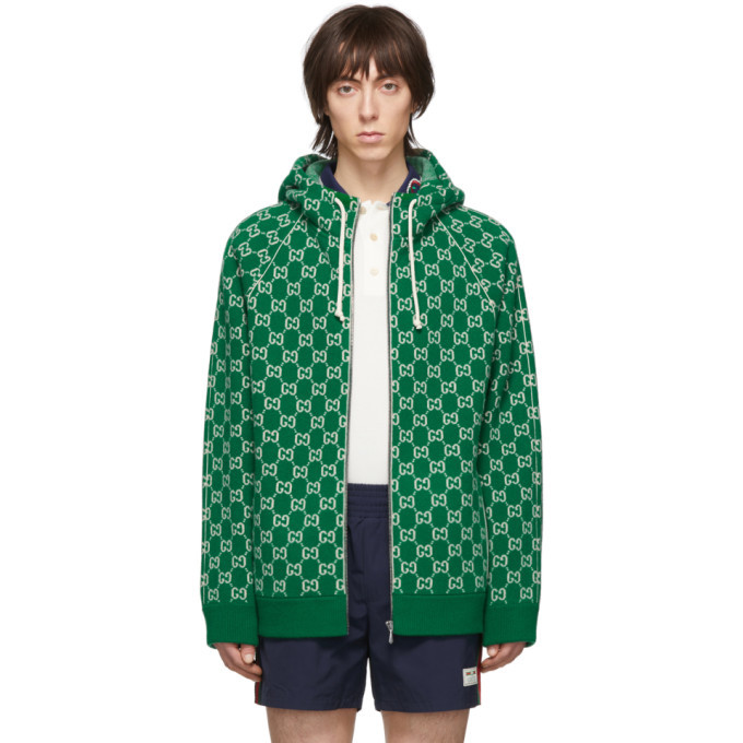 Gucci Green and Off-White Wool GG Zip Hoodie Gucci