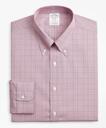 Brooks Brothers Men's Stretch Soho Extra-Slim-Fit Dress Shirt, Non-Iron Pinpoint Button-Down Collar Glen Plaid | Red