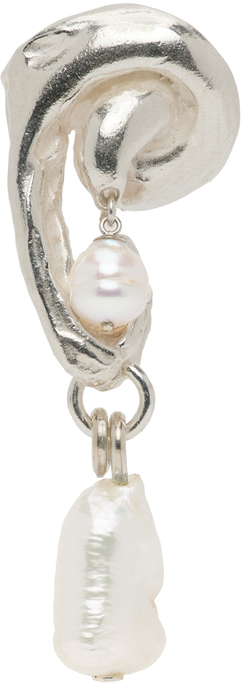 Rebekah Kosonen Bide SSENSE Exclusive Silver Snail'd Pearl Earring