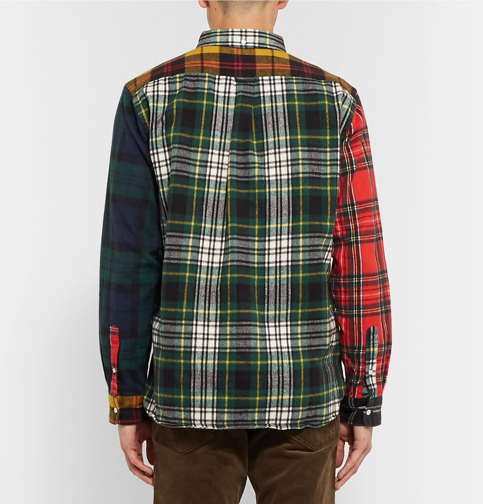 Beams Plus - Button-Down Collar Patchwork Checked Cotton-Flannel