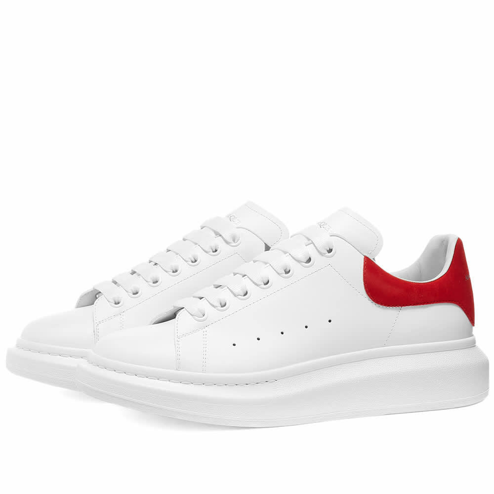 Alexander McQueen Men's Heel Tab Wedge Sole Sneakers in White/Lust Red ...