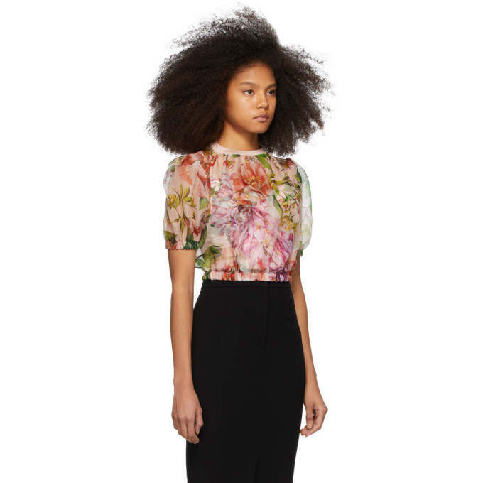 Dolce and Gabbana Pink Organza Floral Blouse Dolce & Gabbana