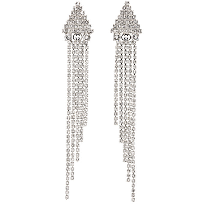 Gucci Silver Crystal Fringe Earrings Gucci