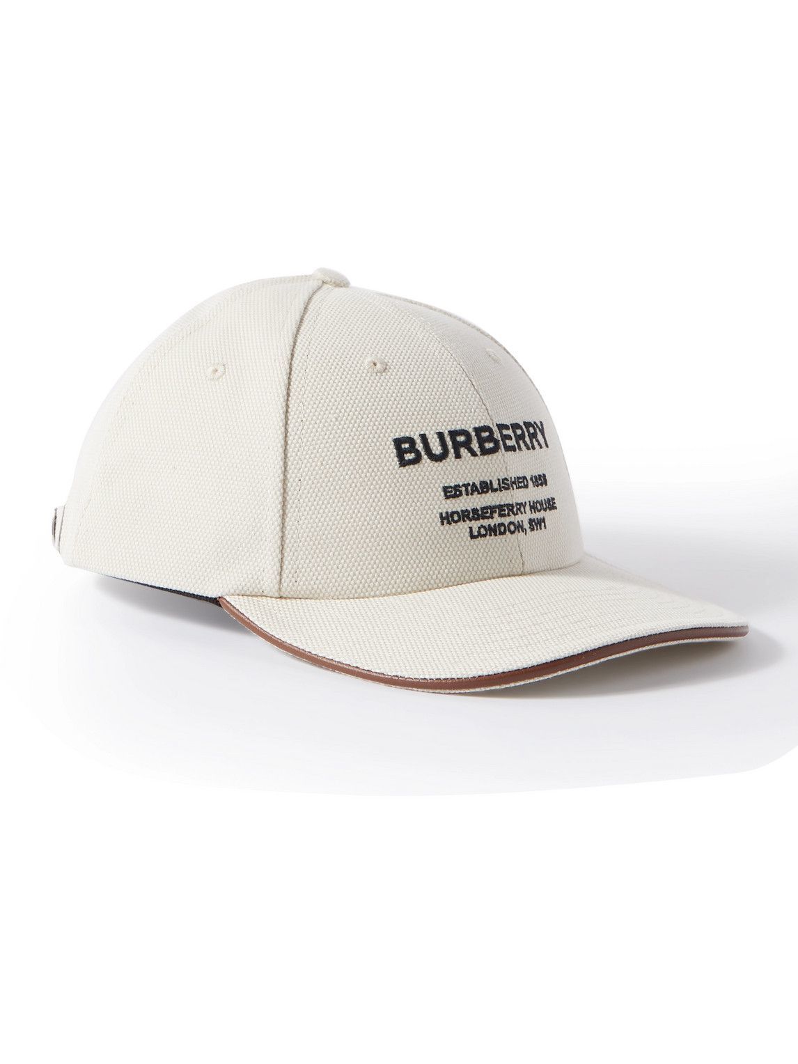 Burberry - Logo-Embroidered Leather-Trimmed Cotton-Canvas Baseball Cap -  Neutrals Burberry