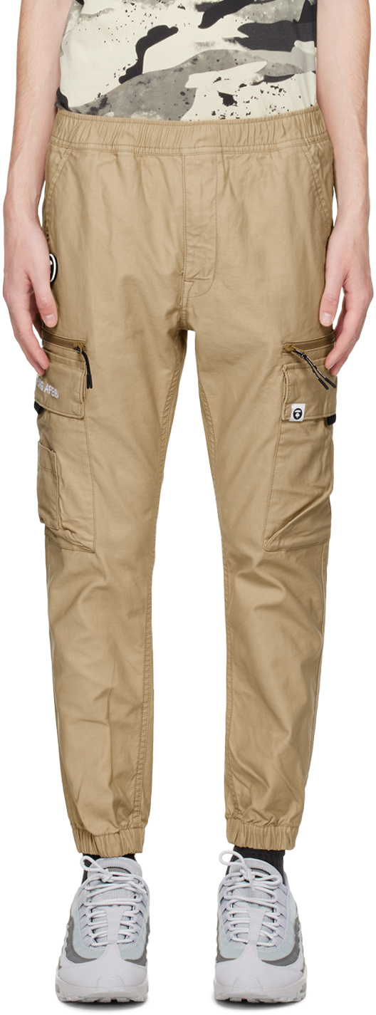 AAPE by A Bathing Ape Beige Embroidered Cargo Pants AAPE by A Bathing Ape