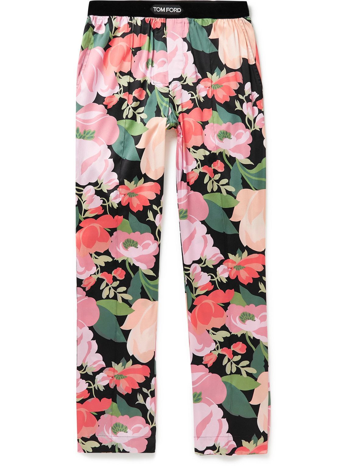 TOM FORD - Velvet-Trimmed Floral-Print Stretch-Silk Satin Pyjama Trousers - Pink  TOM FORD