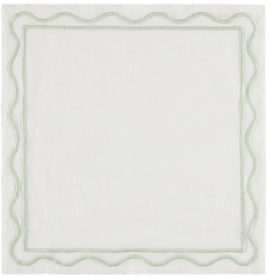Misette Green Grid Embroidered Linen Napkin Set