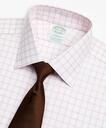 Brooks Brothers Men's Stretch Milano Slim-Fit Dress Shirt, Non-Iron Twill Ainsley Collar French Cuff Grid Check | Pink