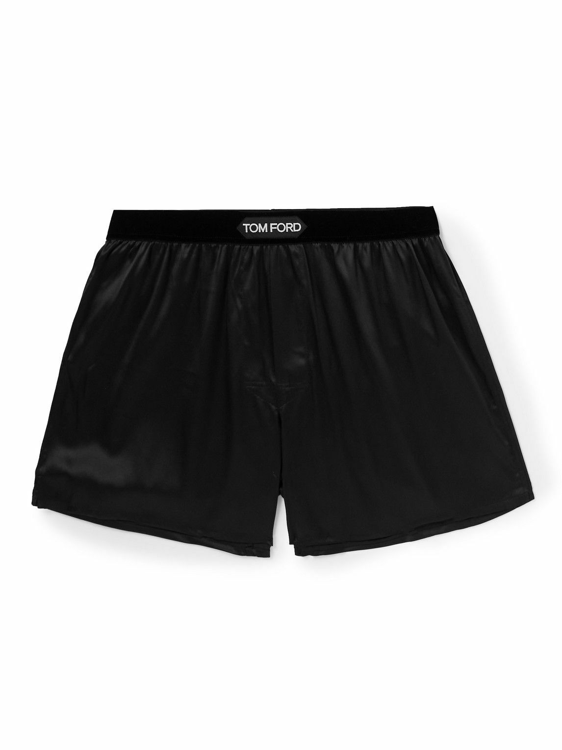 TOM FORD - Velvet-Trimmed Silk-Satin Boxer Shorts - Black TOM FORD