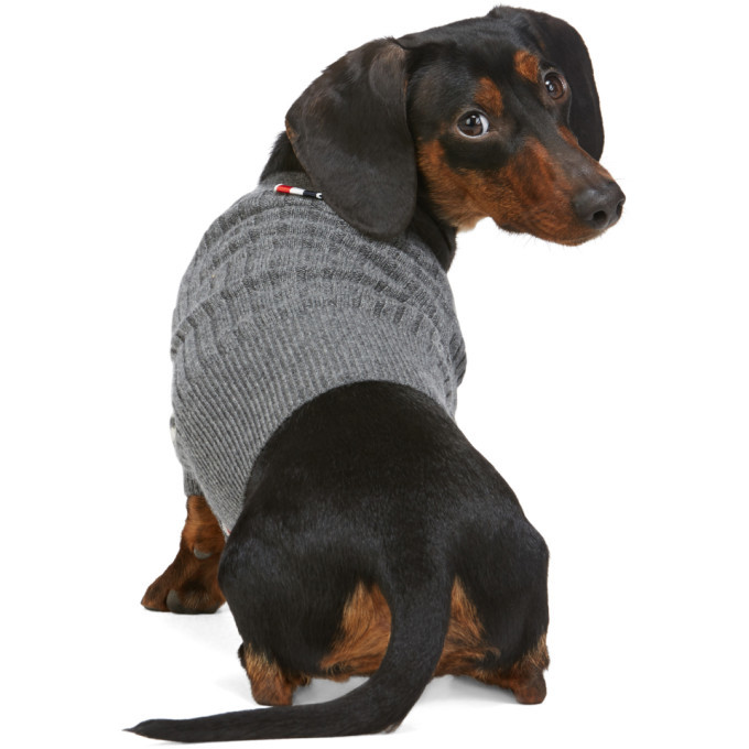 Thom Browne Grey Cashmere 4-Bar Rib Knit Dog Cardigan Thom Browne