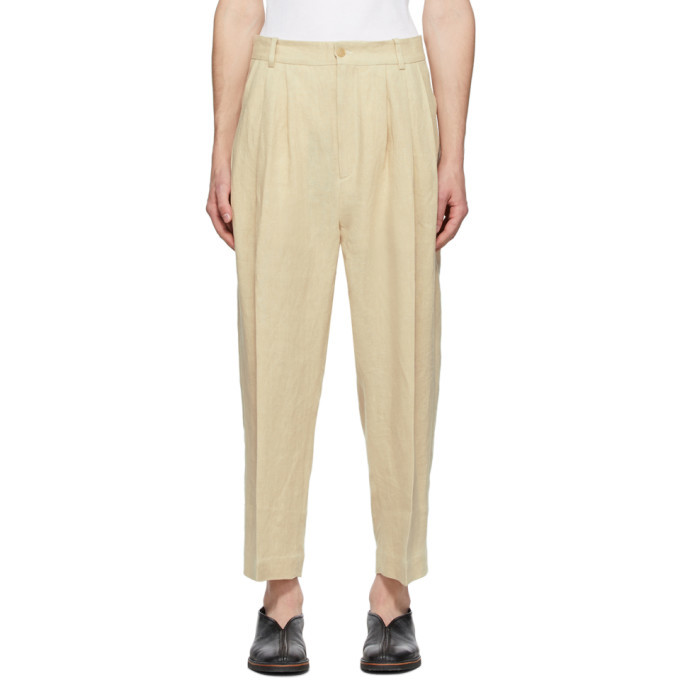 Hed Mayner Beige Linen 4 Pleat Trousers Hed Mayner