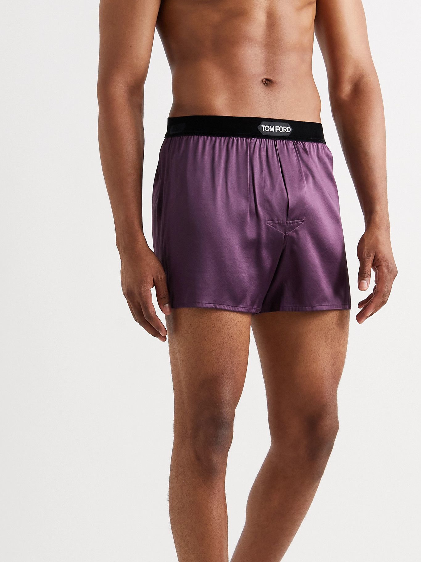 TOM FORD - Velvet-Trimmed Stretch-Silk Satin Boxer Briefs - Purple TOM FORD