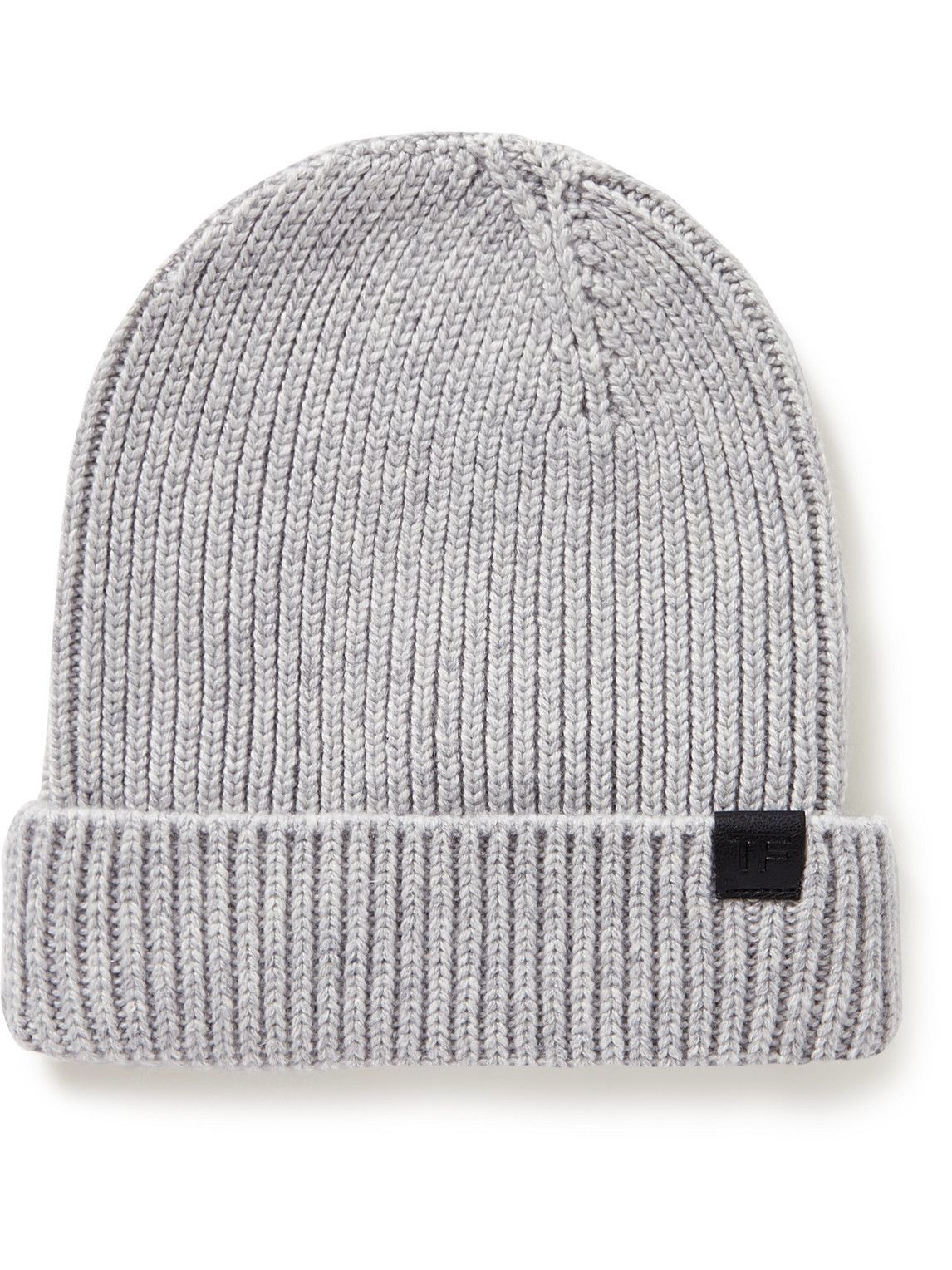 TOM FORD - Leather-Trimmed Ribbed Cashmere Beanie - Gray TOM FORD