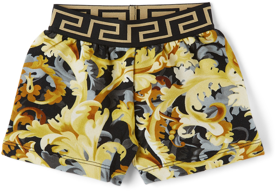 Versace Baby Black & Gold Baroccoflage Shorts Versace