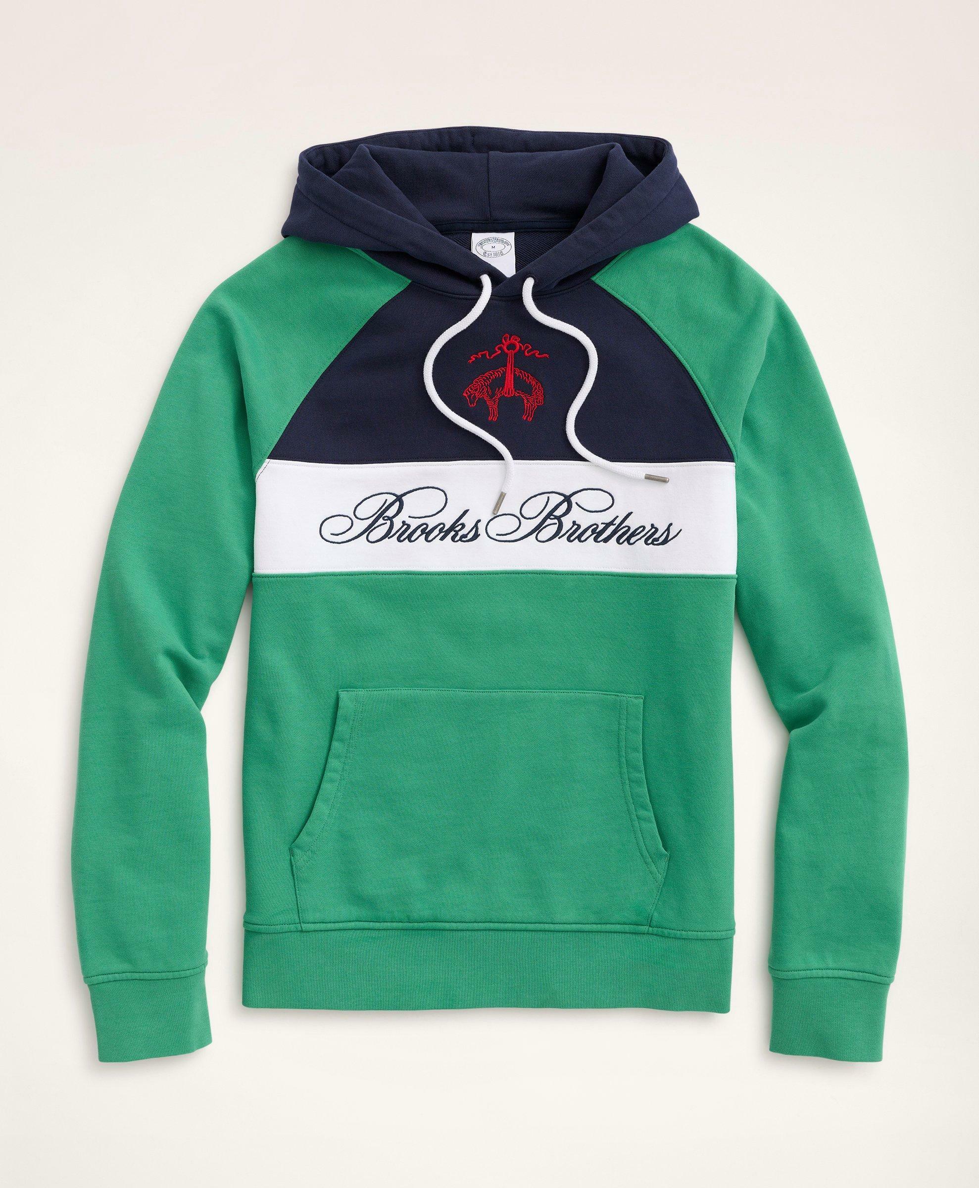 Photo: Brooks Brothers Men's French Terry Cotton Logo Hoodie Sweatshirt | Green