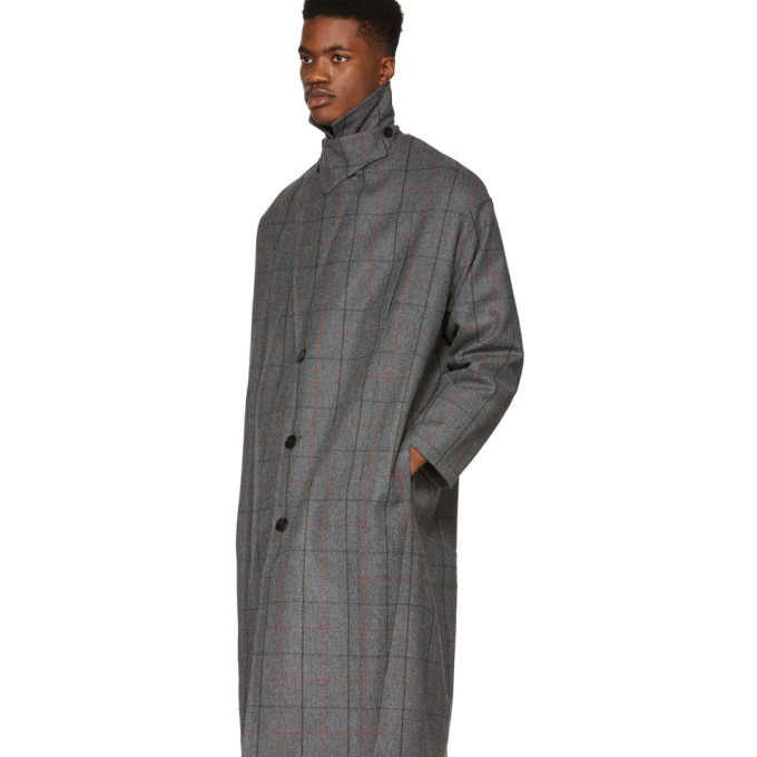 grey check wool coat