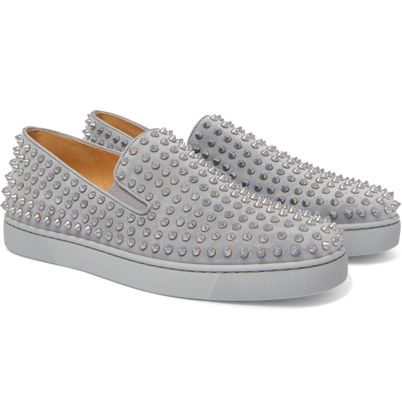 Layouten Sikker innovation CHRISTIAN LOUBOUTIN - Roller-Boat Spiked Suede Slip-On Sneakers - Gray Christian  Louboutin