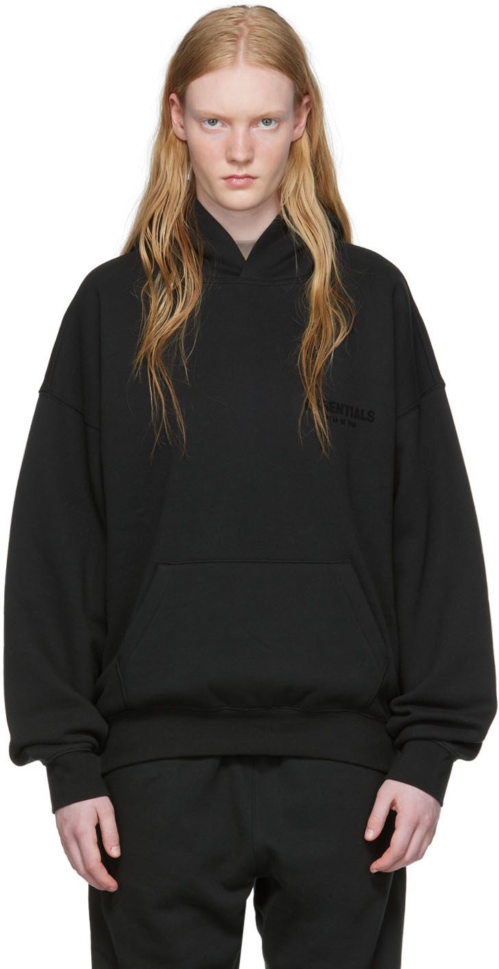 Essentials Black Cotton Hoodie Essentials