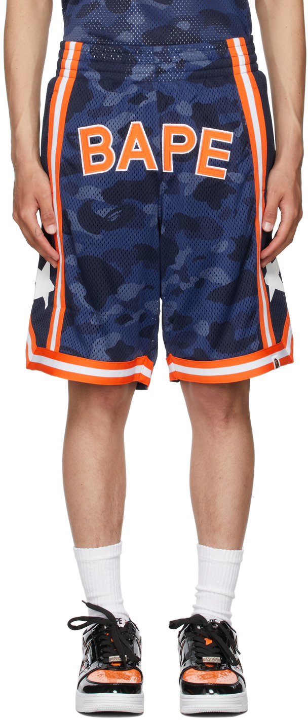 BAPE Navy Color Camo Wide Basketball Shorts A Bathing Ape