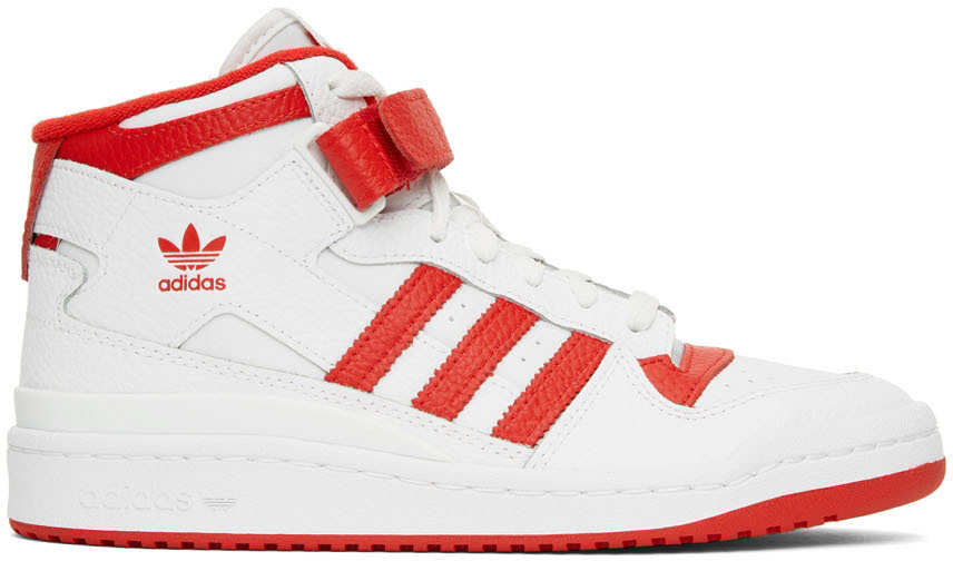 adidas Originals White & Red Forum Mid Sneakers adidas Originals