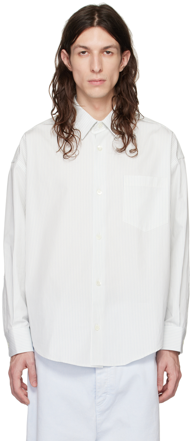 AMI Alexandre Mattiussi White & Blue Striped Shirt AMI Alexandre Mattiussi