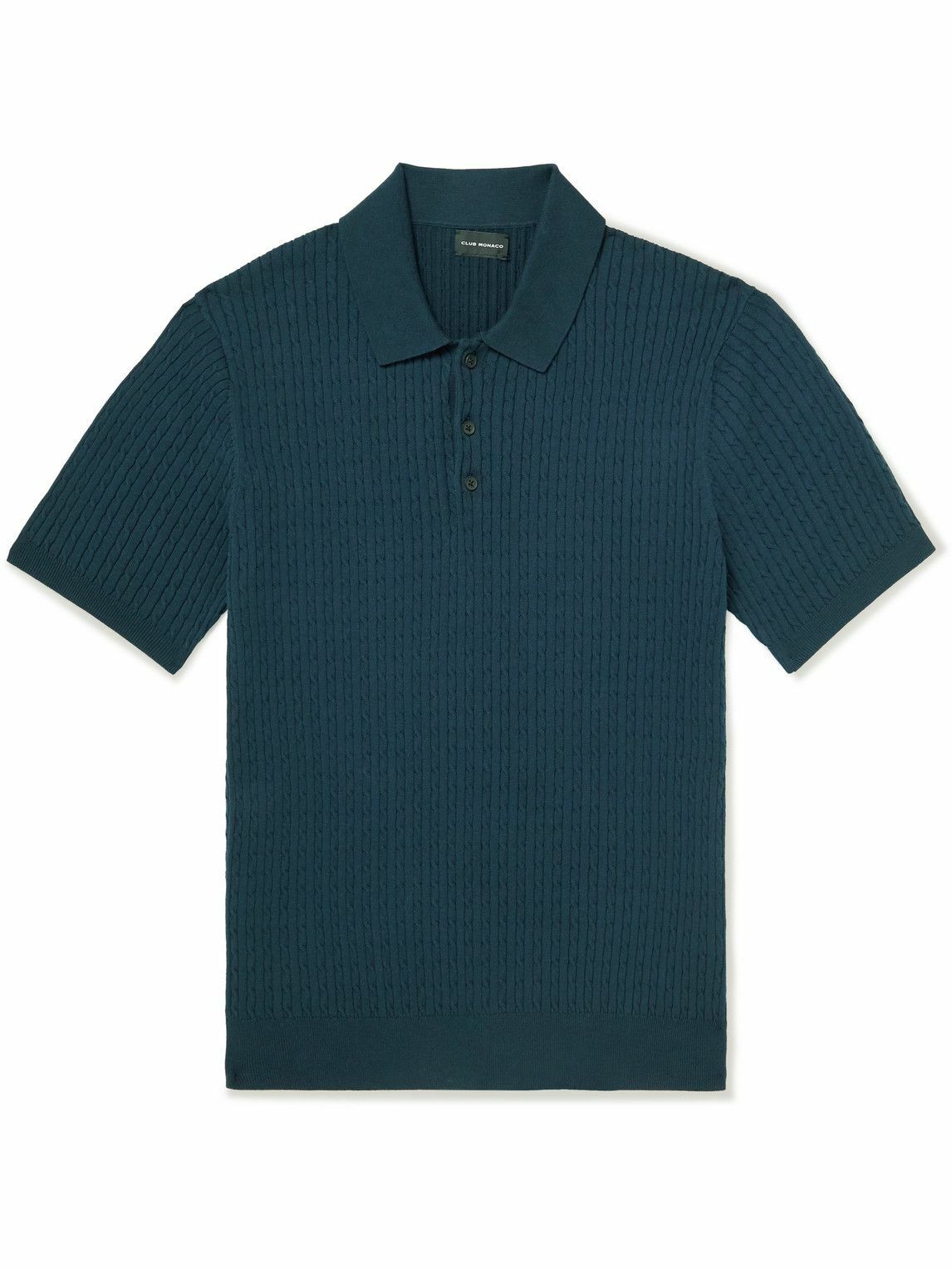 Photo: Club Monaco - Cable-Knit Cotton-Blend Polo Shirt - Blue