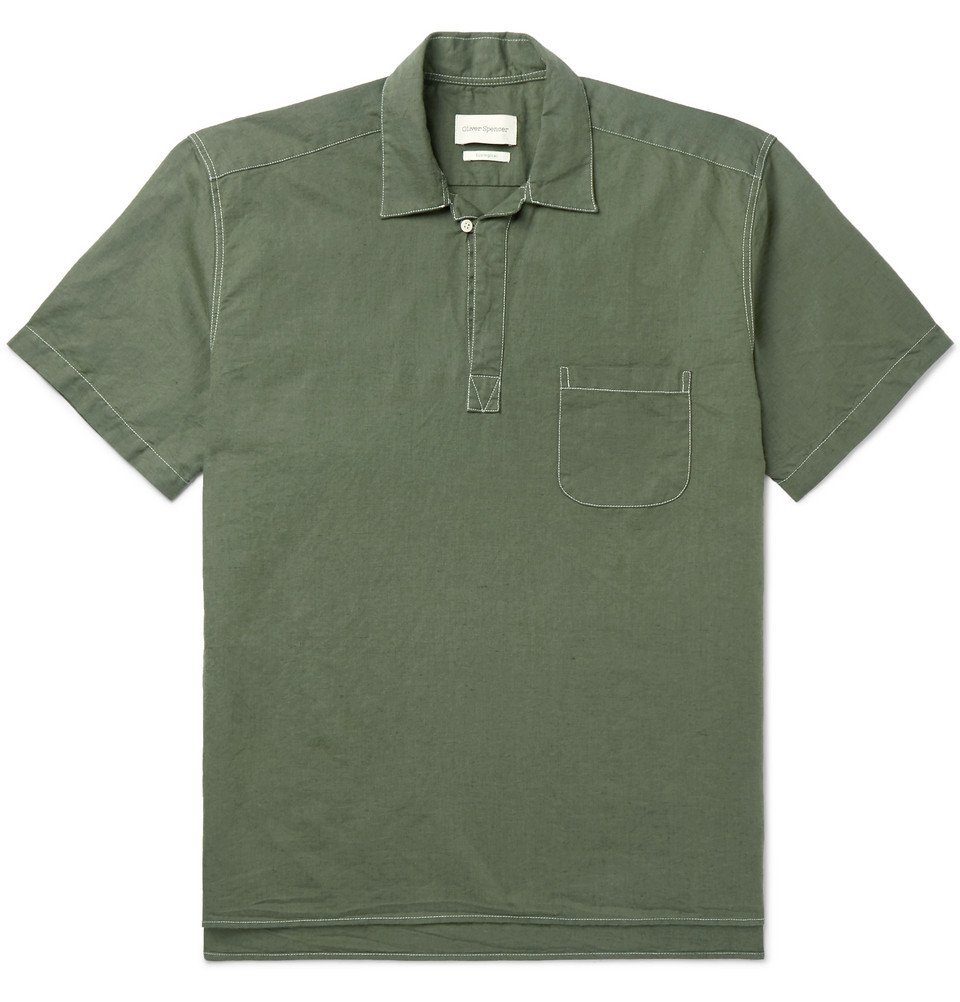 Oliver Spencer - Yarmouth Linen and Cotton-Blend Half-Placket Shirt - Green