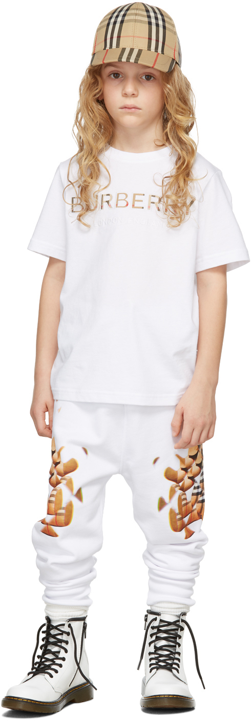 Photo: Burberry Kids White Embroidered Logo T-Shirt