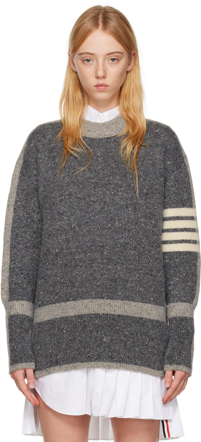 Thom Browne Gray & Navy 4-Bar Sweater Thom Browne