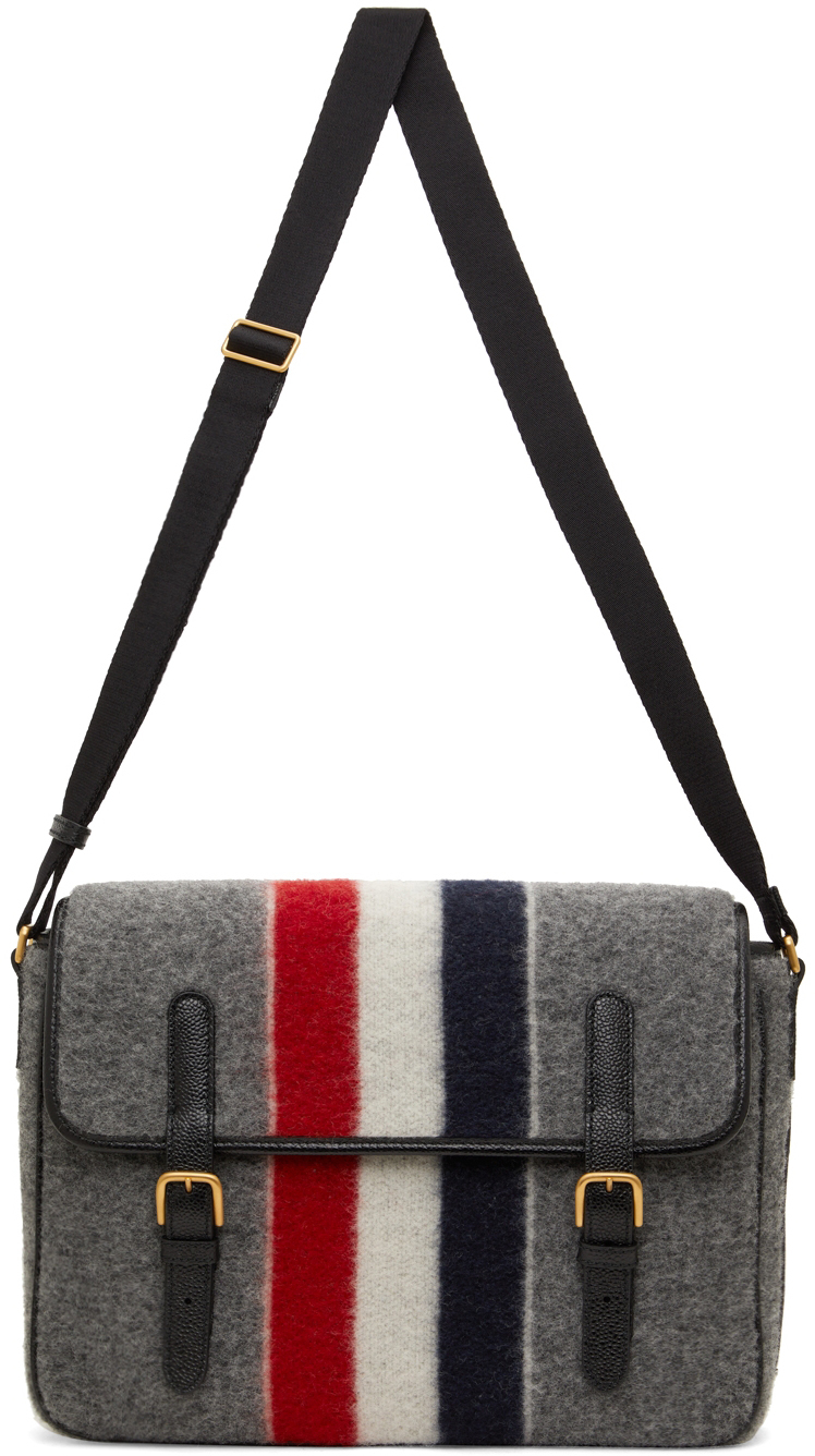 Thom Browne Grey RWB Stripe Hunting Messenger Bag Thom Browne