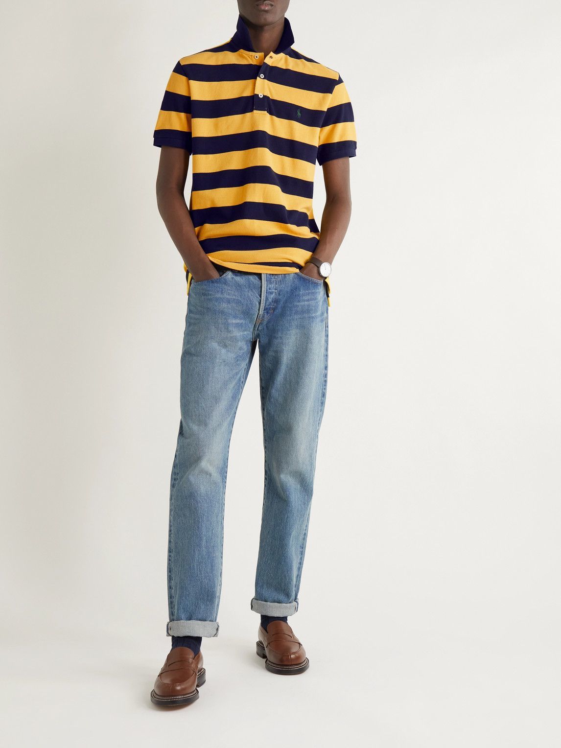 Polo Ralph Lauren - Slim-Fit Logo-Embroidered Striped Cotton-Piqué Polo Shirt - Yellow