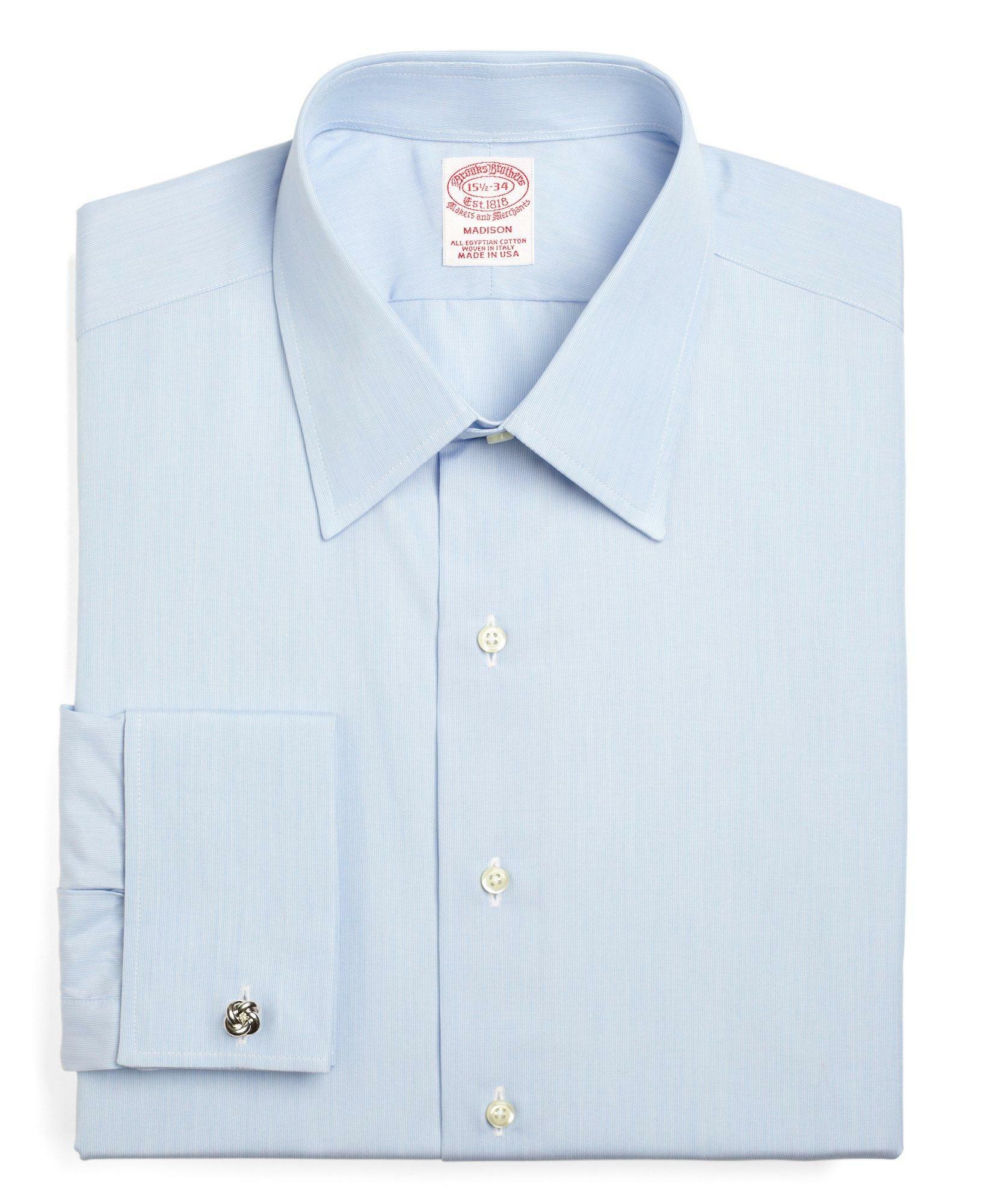 Photo: Brooks Brothers Men's Madison Relaxed-Fit Dress Shirt, Tennis Collar French Cuff | Blue