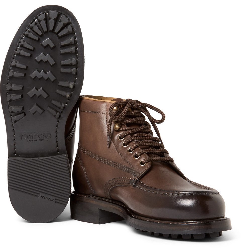 TOM FORD - Burnished-Leather Hiking Boots - Men - Brown TOM FORD