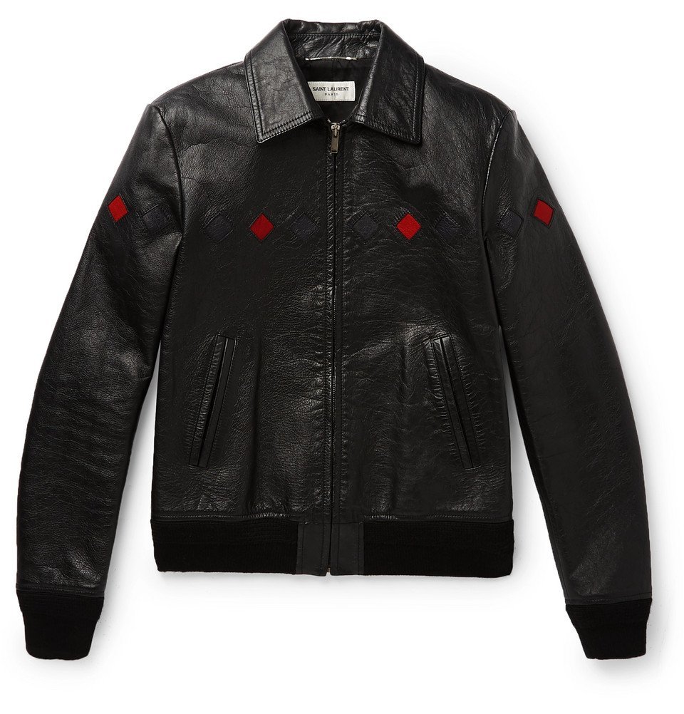 Saint Laurent - Slim-Fit Full-Grain Leather Bomber Jacket - Men - Black ...
