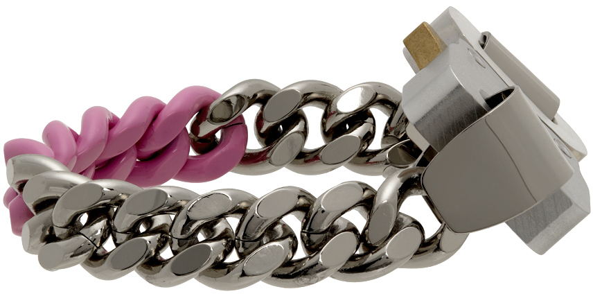 1017 ALYX 9SM Silver & Pink Colored Links Bracelet