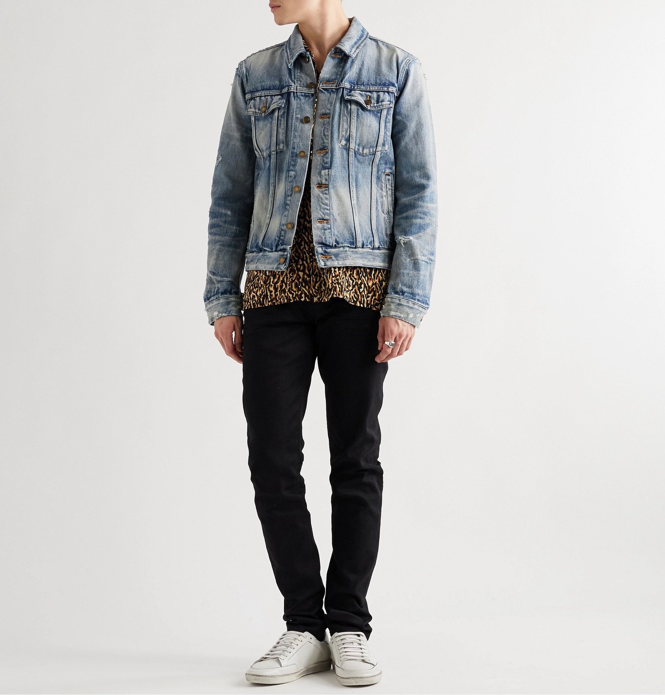Slim-Fit Distressed Denim Jacket 
