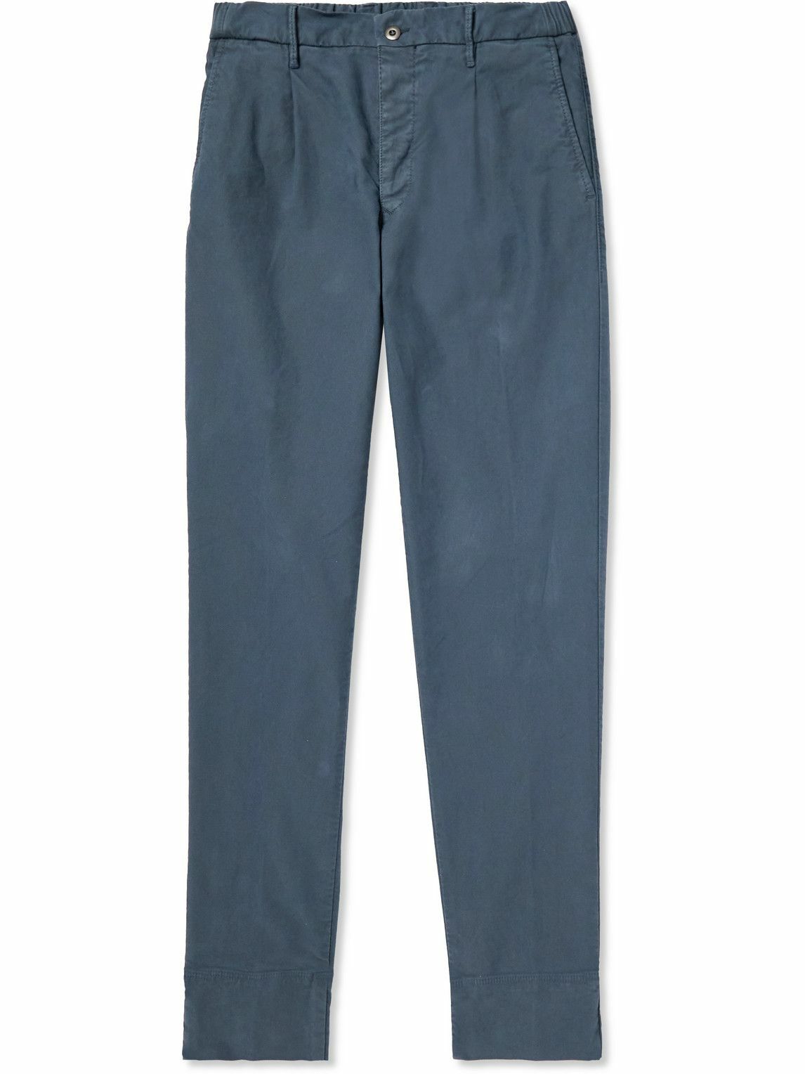 Incotex Tapered Pleated StretchCotton Twill Trousers Blue Incotex