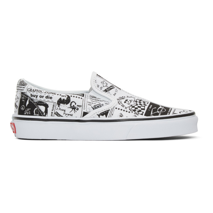 Ashley Williams White Vans Edition Newspaper Classic Slip-On Sneakers ...