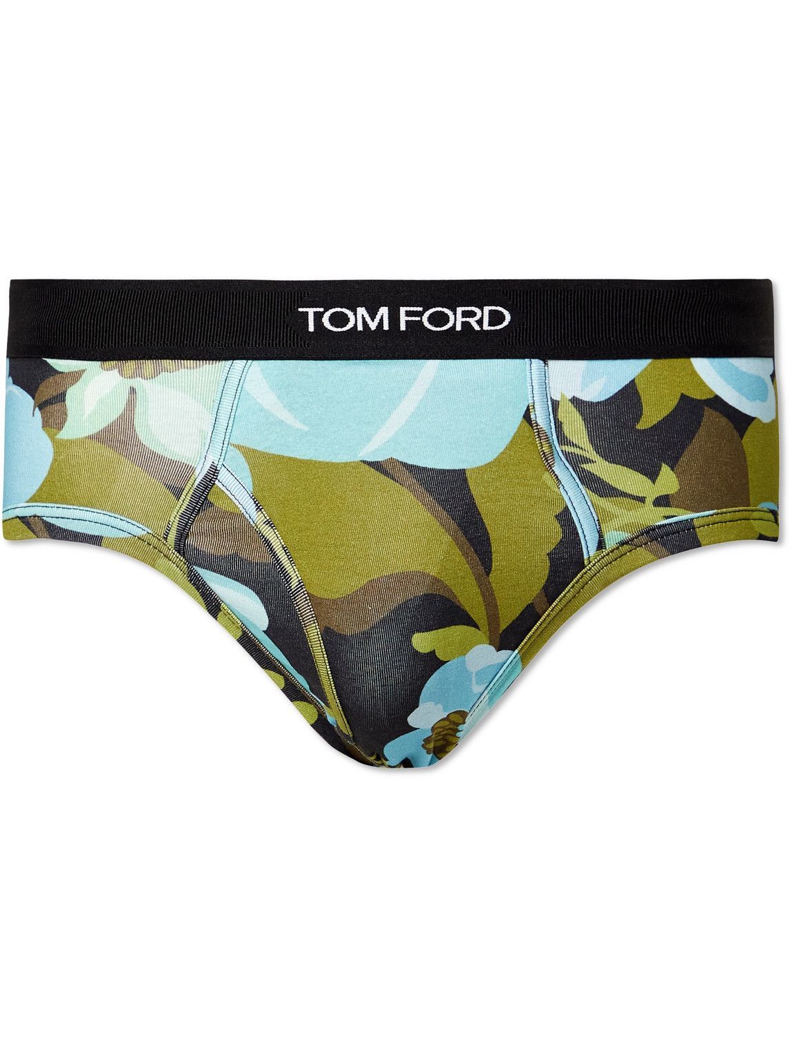TOM FORD - Floral-Print Stretch-Cotton Briefs - Blue TOM FORD
