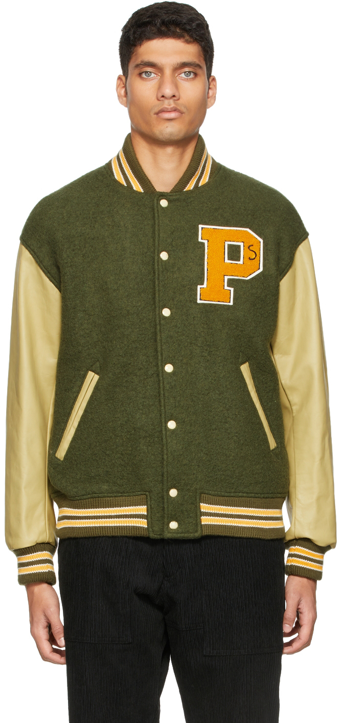 varsity bomber jacket brown